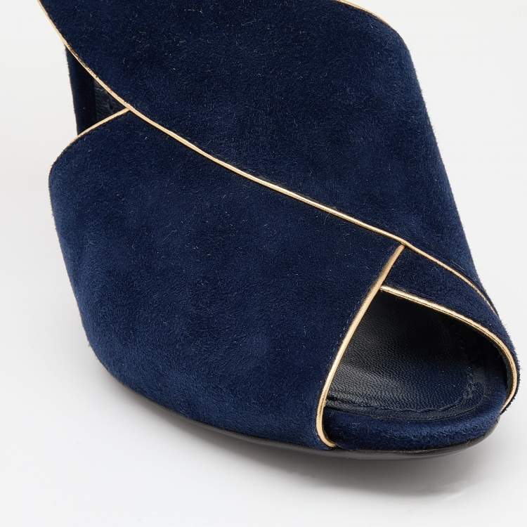 Pre Owned Louis Vuitton Blue Suede Peep Toe Sandals Size 39