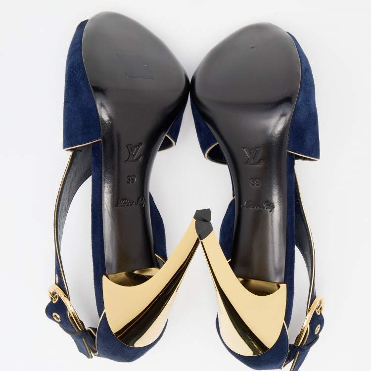 Pre Owned Louis Vuitton Blue Suede Peep Toe Sandals Size 39