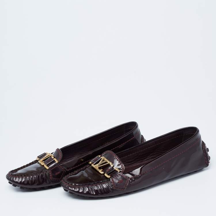 Pre Owned Louis Vuitton Burgundy Patent Leather Oxford Loafers Size 37