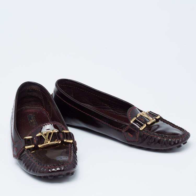 Pre Owned Louis Vuitton Burgundy Patent Leather Oxford Loafers Size 37