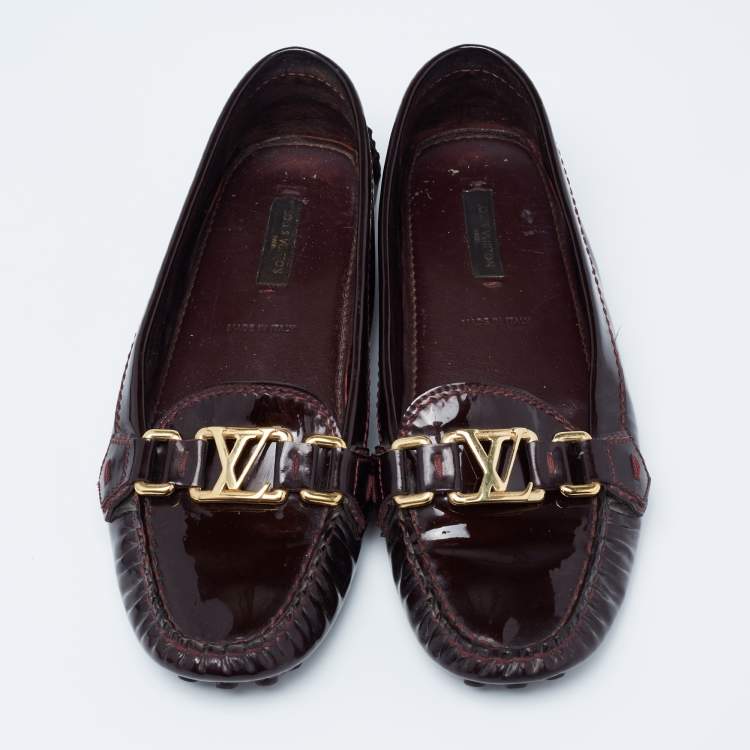 Pre Owned Louis Vuitton Burgundy Patent Leather Oxford Loafers Size 37