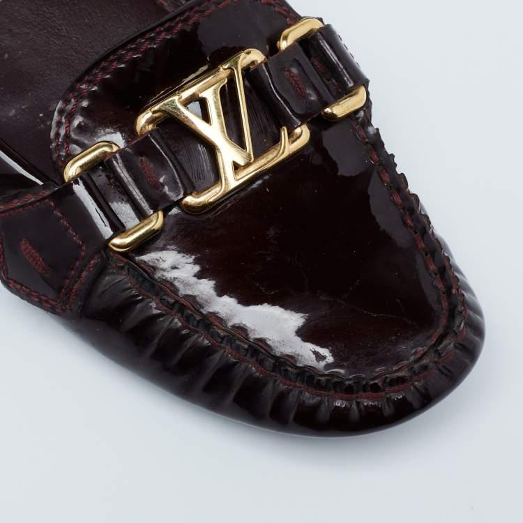 Pre Owned Louis Vuitton Burgundy Patent Leather Oxford Loafers Size 37