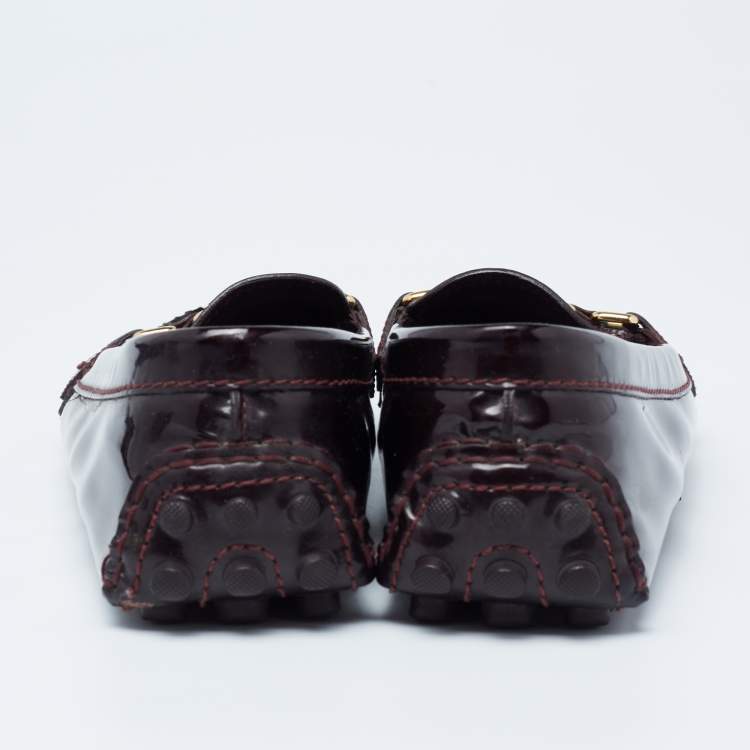 Pre Owned Louis Vuitton Burgundy Patent Leather Oxford Loafers Size 37