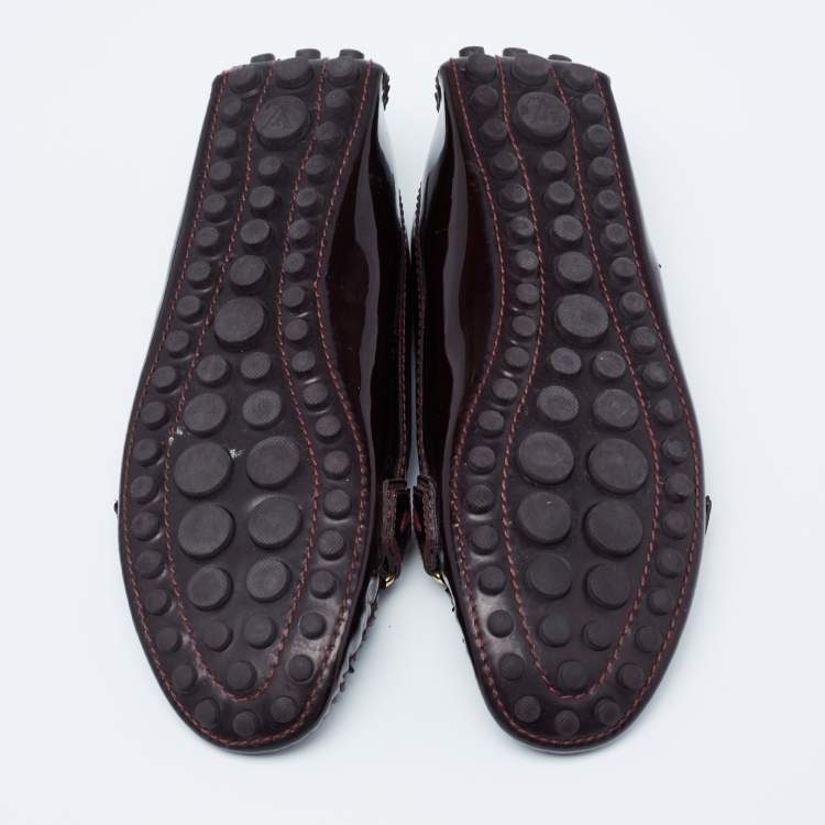 Pre Owned Louis Vuitton Burgundy Patent Leather Oxford Loafers Size 37