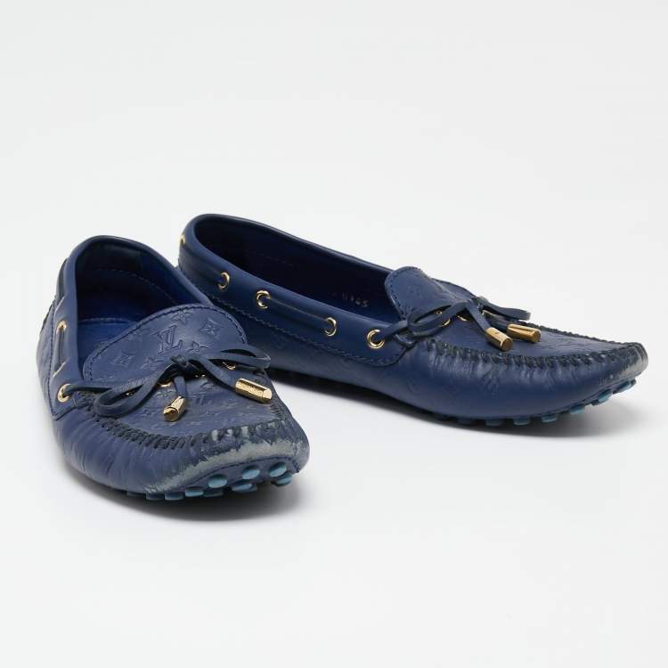 Pre Owned Louis Vuitton Blue Leather Gloria Loafers Size 38