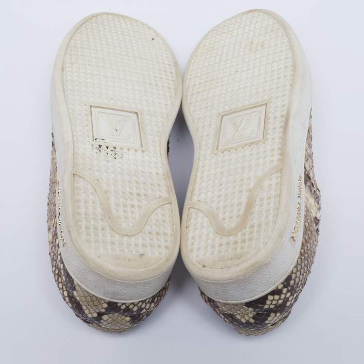 Pre Owned Louis Vuitton Brown/Beige Python Leather Front Row Low-Top Sneakers Size 36