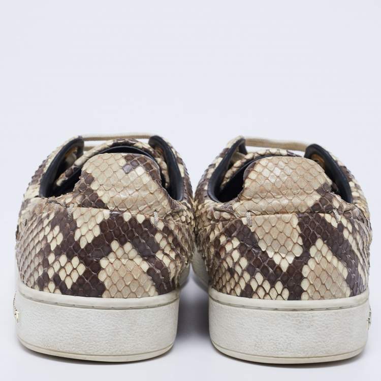 Pre Owned Louis Vuitton Brown/Beige Python Leather Front Row Low-Top Sneakers Size 36