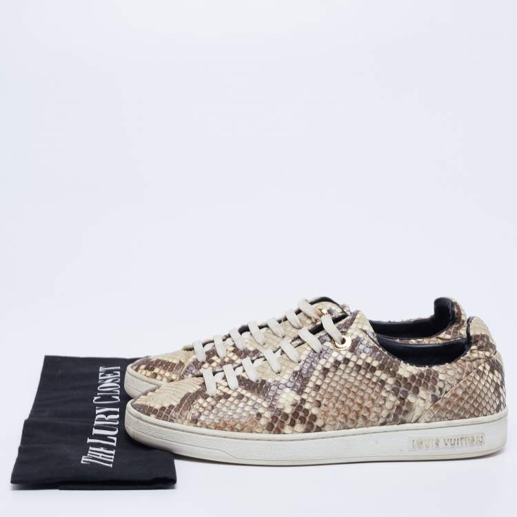Pre Owned Louis Vuitton Brown/Beige Python Leather Front Row Low-Top Sneakers Size 36