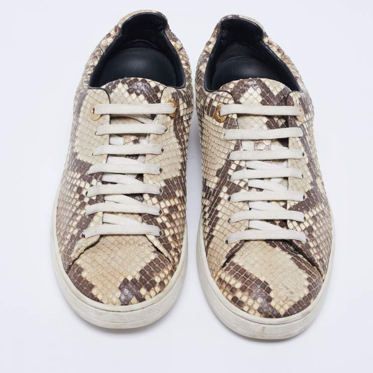 Pre Owned Louis Vuitton Brown/Beige Python Leather Front Row Low-Top Sneakers Size 36