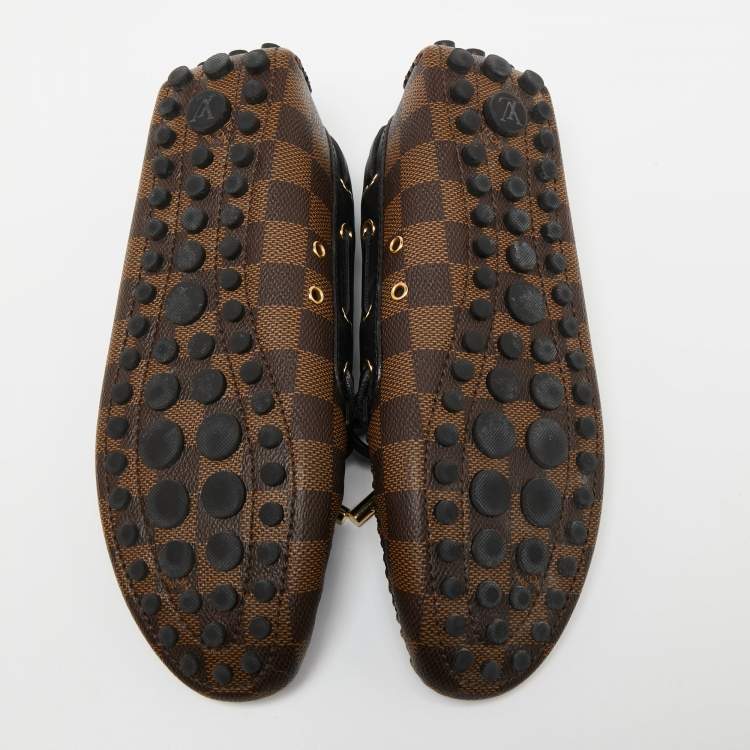 Pre Owned Louis Vuitton Brown Damier Ebene Canvas And Leather Gloria Loafers Size 36.5