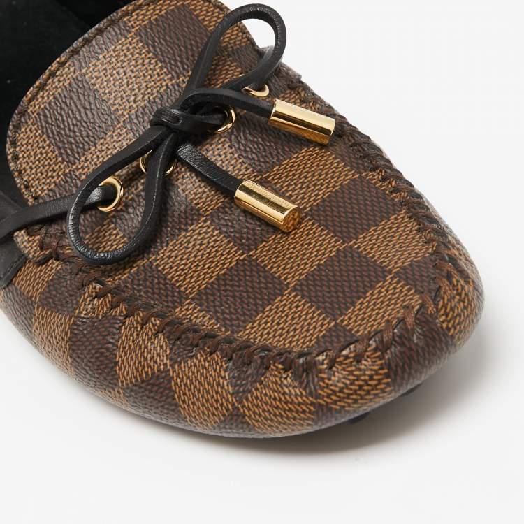 Pre Owned Louis Vuitton Brown Damier Ebene Canvas And Leather Gloria Loafers Size 36.5