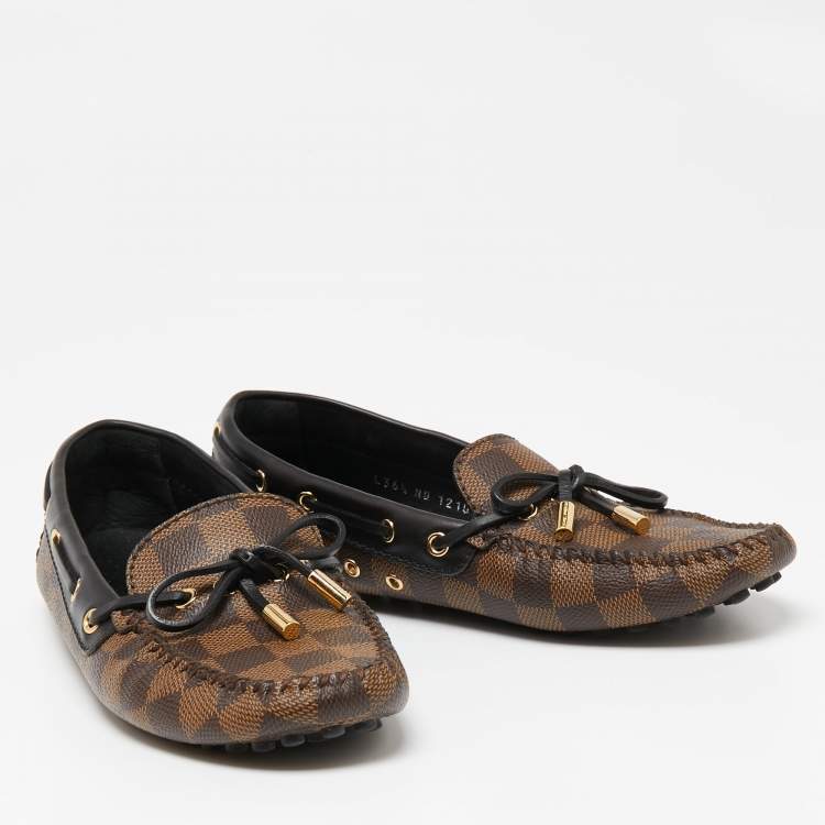 Pre Owned Louis Vuitton Brown Damier Ebene Canvas And Leather Gloria Loafers Size 36.5