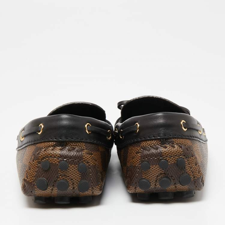 Pre Owned Louis Vuitton Brown Damier Ebene Canvas And Leather Gloria Loafers Size 36.5