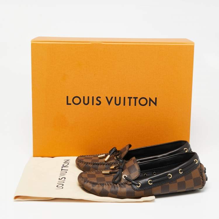 Pre Owned Louis Vuitton Brown Damier Ebene Canvas And Leather Gloria Loafers Size 36.5