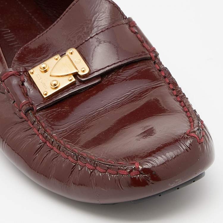 Pre Owned Louis Vuitton Burgundy Patent Leather Slip On Loafers Size 37.5