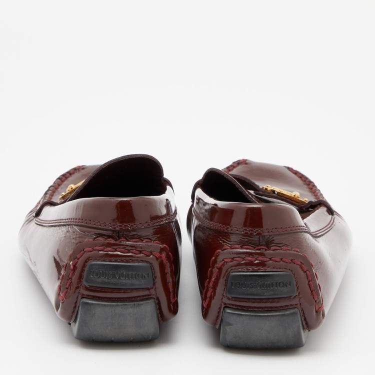 Pre Owned Louis Vuitton Burgundy Patent Leather Slip On Loafers Size 37.5