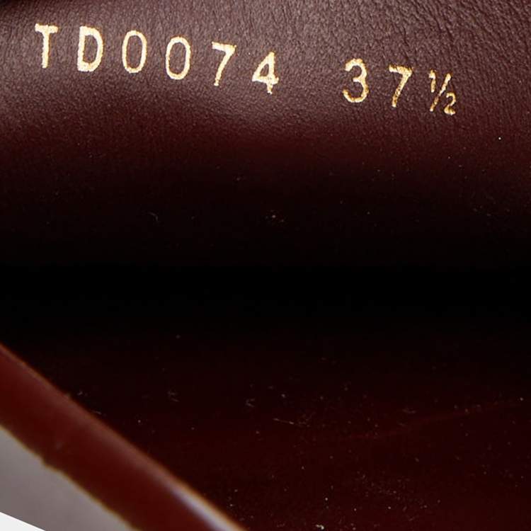 Pre Owned Louis Vuitton Burgundy Patent Leather Slip On Loafers Size 37.5