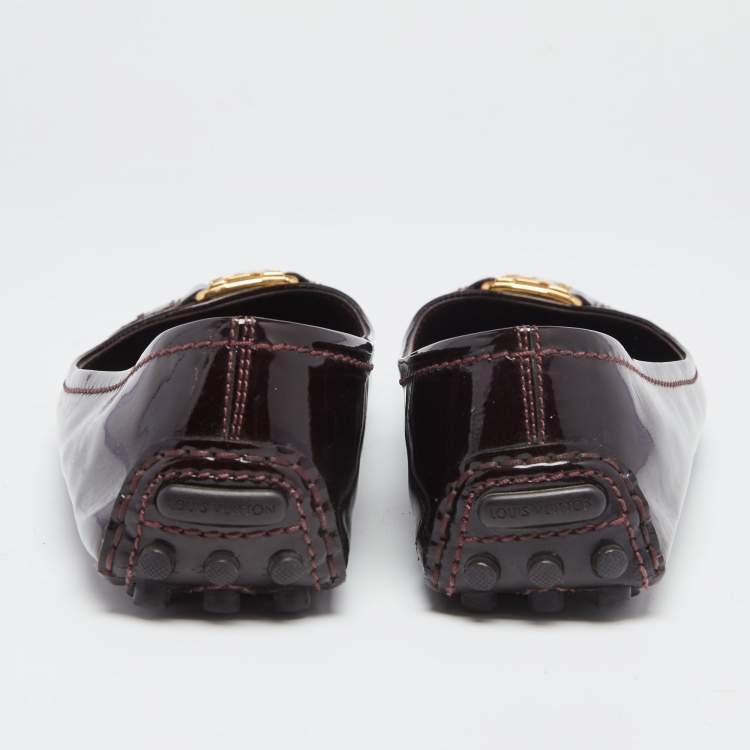 Pre Owned Louis Vuitton Burgundy Patent Leather Oxford Ballet Flats Size 39