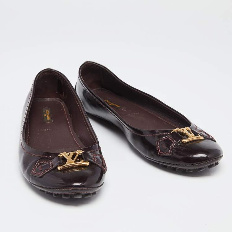 Pre Owned Louis Vuitton Burgundy Patent Leather Oxford Ballet Flats Size 39