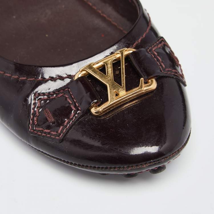Pre Owned Louis Vuitton Burgundy Patent Leather Oxford Ballet Flats Size 39