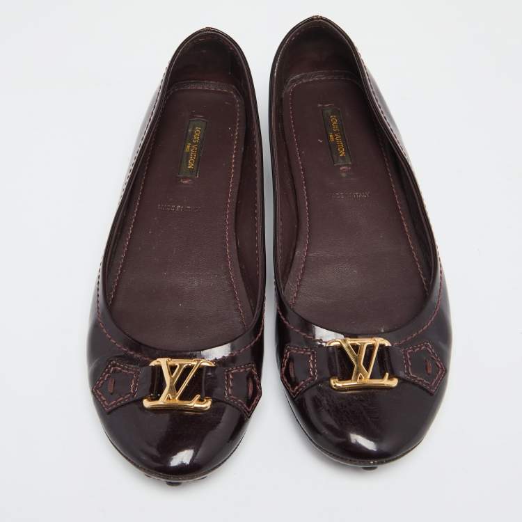 Pre Owned Louis Vuitton Burgundy Patent Leather Oxford Ballet Flats Size 39