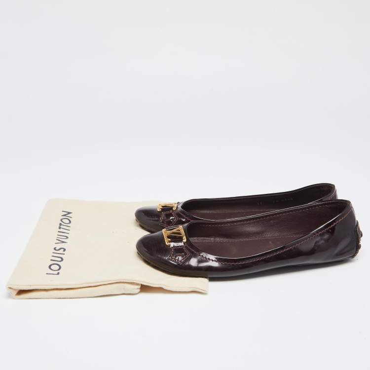 Pre Owned Louis Vuitton Burgundy Patent Leather Oxford Ballet Flats Size 39