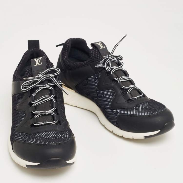 Pre Owned Louis Vuitton Black Monogram Mesh and Leather Aftergame Sneakers Size 39