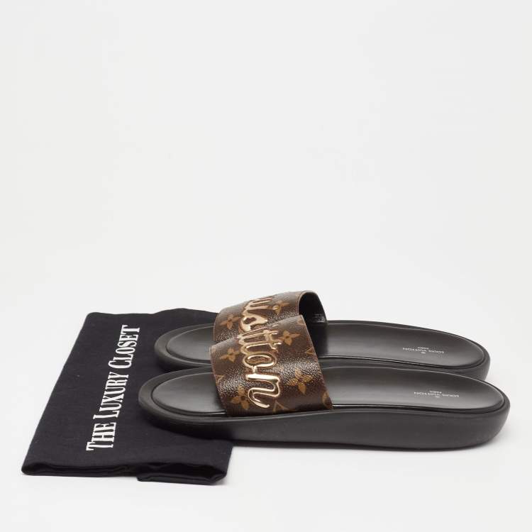 Pre Owned Louis Vuitton Brown Monogram Canvas Sunbath Slide Sandals Size 40