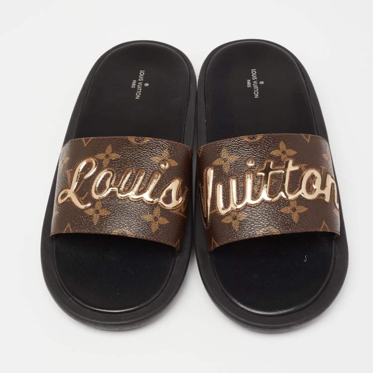 Pre Owned Louis Vuitton Brown Monogram Canvas Sunbath Slide Sandals Size 40