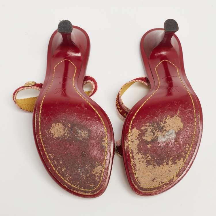 Pre Owned Louis Vuitton Burgundy/Pink Canvas Logo Strappy Slide Sandals Size 38