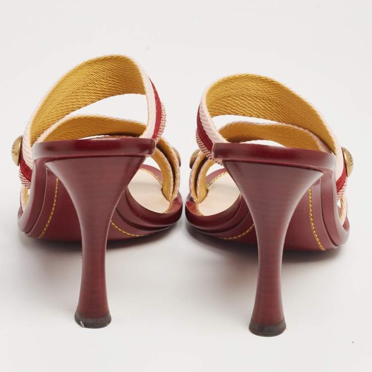 Pre Owned Louis Vuitton Burgundy/Pink Canvas Logo Strappy Slide Sandals Size 38