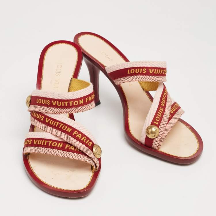 Pre Owned Louis Vuitton Burgundy/Pink Canvas Logo Strappy Slide Sandals Size 38