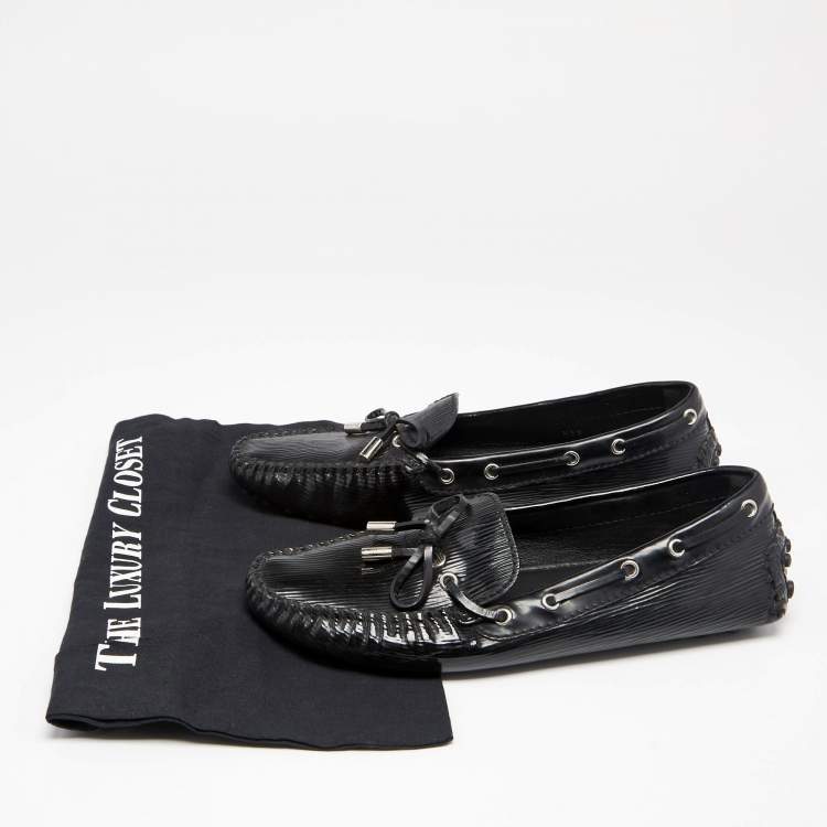 Pre Owned Louis Vuitton Black Epi Leather Arizona Bow Slip On Loafers Size 39