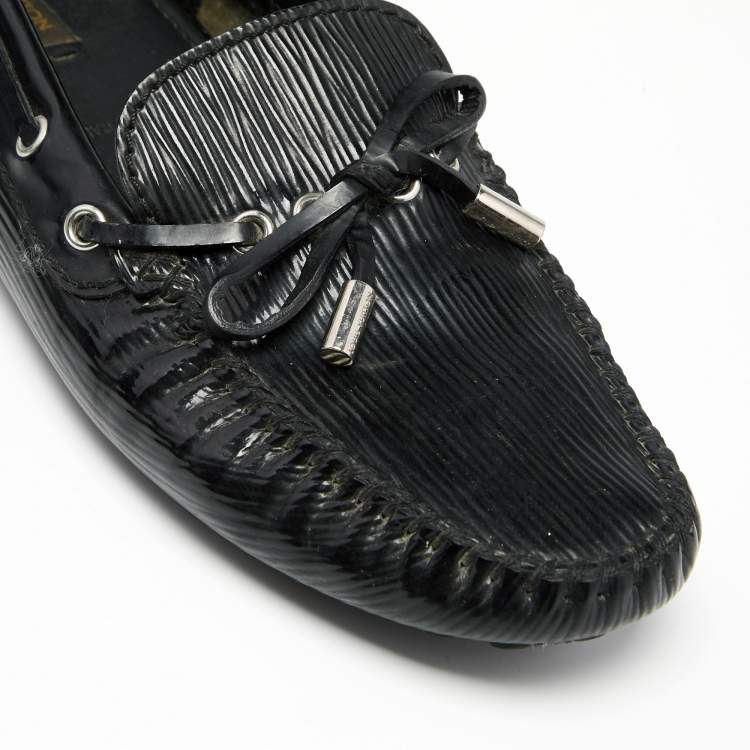 Pre Owned Louis Vuitton Black Epi Leather Arizona Bow Slip On Loafers Size 39