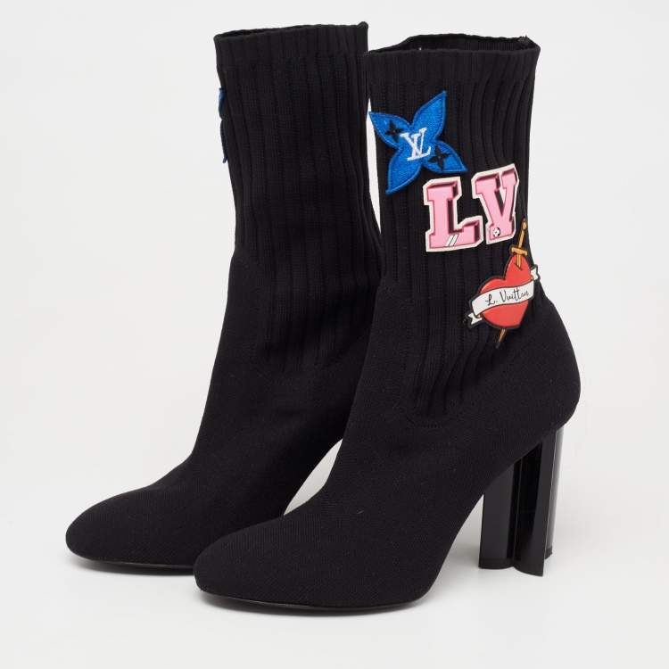 Louis Vuitton Black Heart Sock Ankle Boots Size 37.5 For Sale at