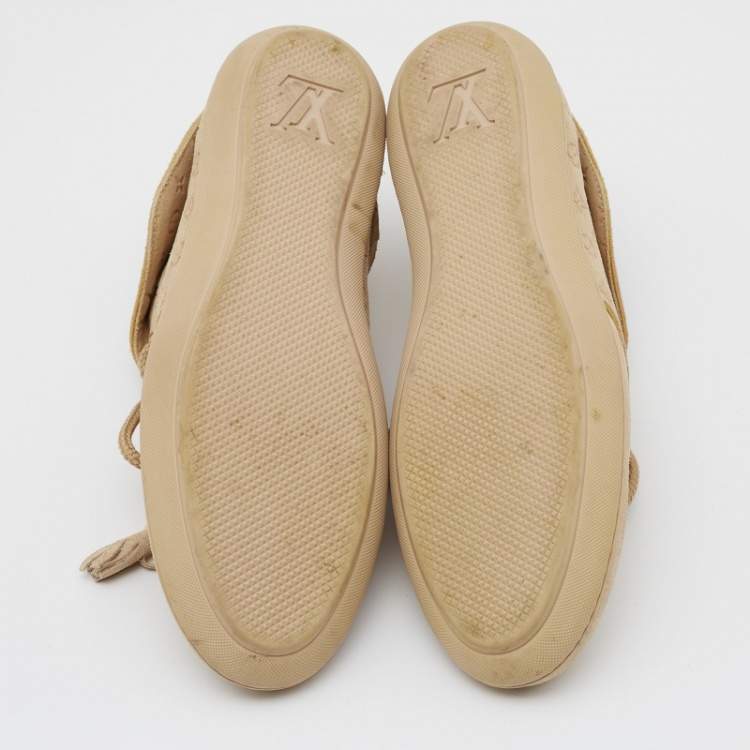 Pre Owned Louis Vuitton Beige Embossed Monogram Suede Lace Up Sneakers Size 37