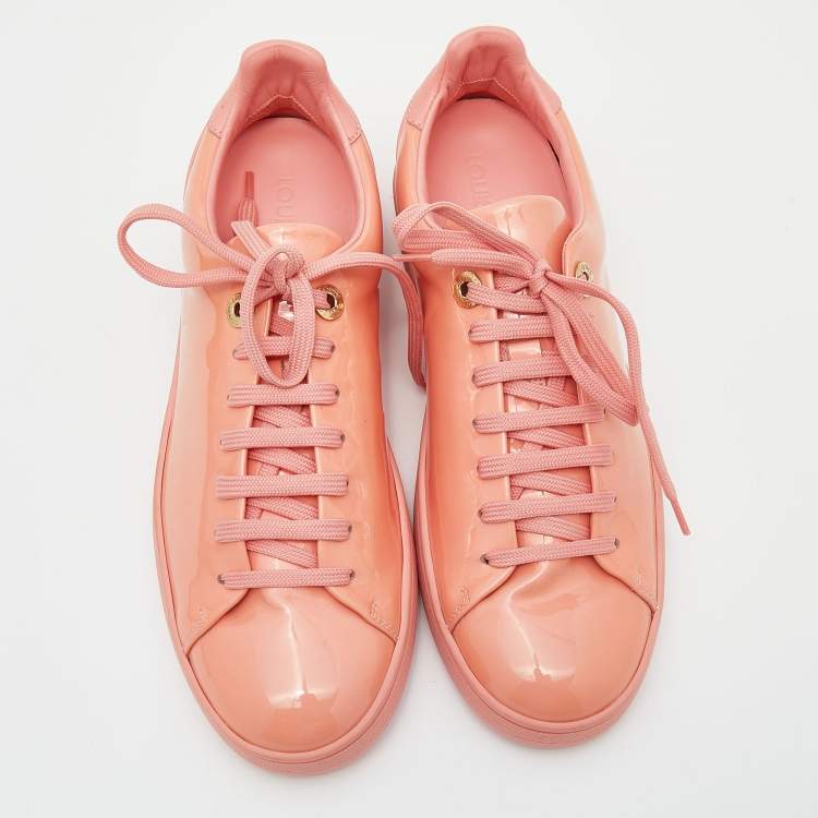 Pre Owned Louis Vuitton Peach Patent Leather Frontrow Sneakers Size 37