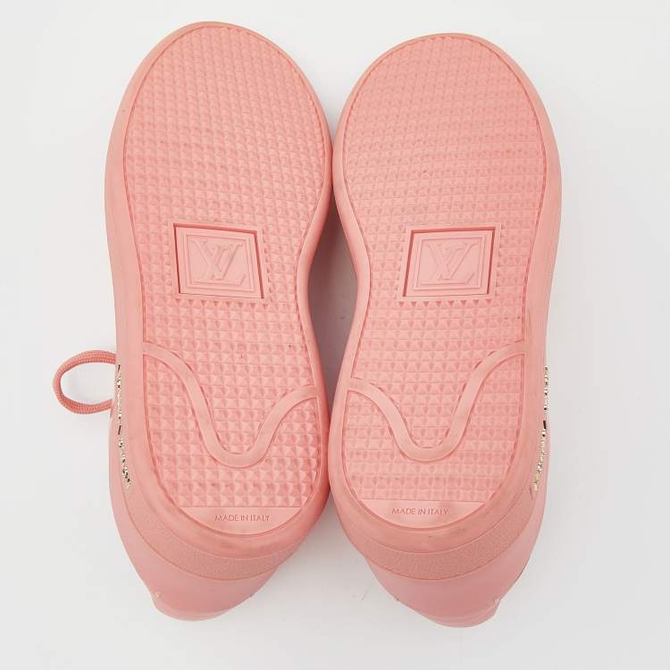Pre Owned Louis Vuitton Peach Patent Leather Frontrow Sneakers Size 37