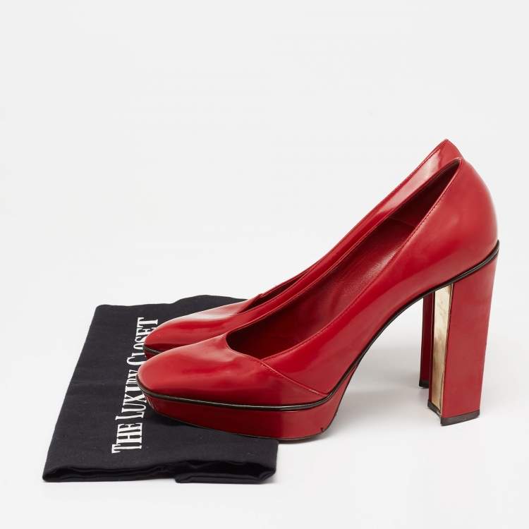Louis Vuitton Red Patent Leather Platform Block Heel Pumps Size 38