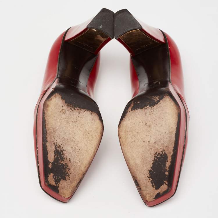 Louis Vuitton Red Patent Leather Platform Block Heel Pumps Size 38