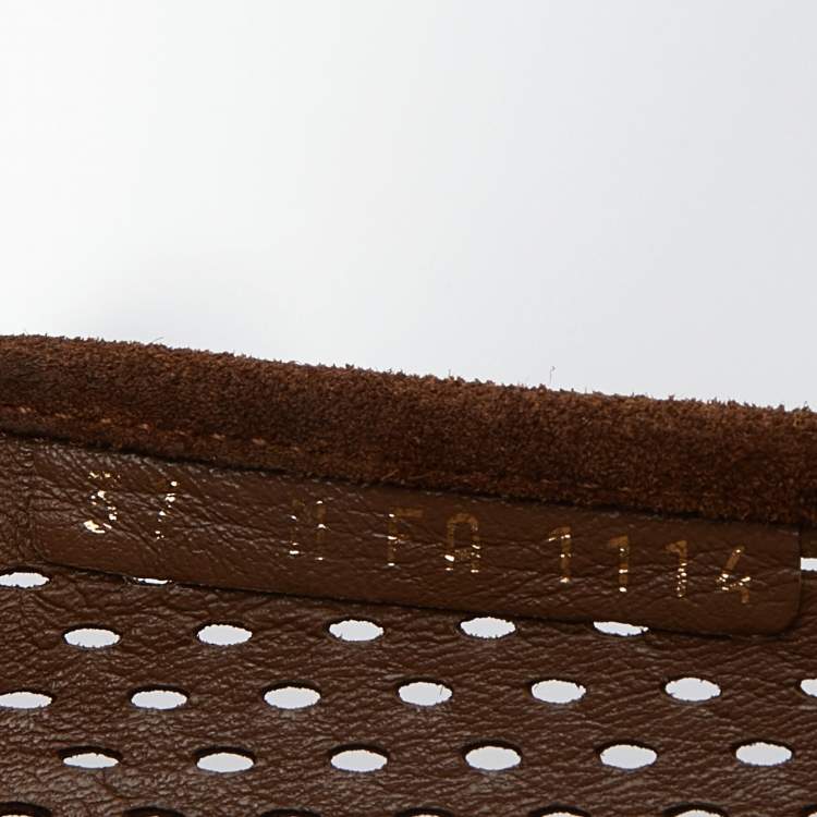 Pre Owned Louis Vuitton Brown Perforated Suede Slip On Loafers Size 37