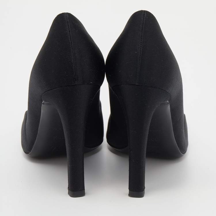 Pre Owned Louis Vuitton Black Satin Crystal Embellished Square Toe Pumps Size 39.5