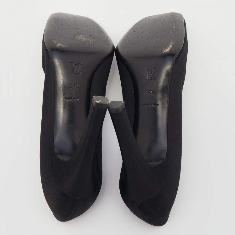 Pre Owned Louis Vuitton Black Satin Crystal Embellished Square Toe Pumps Size 39.5