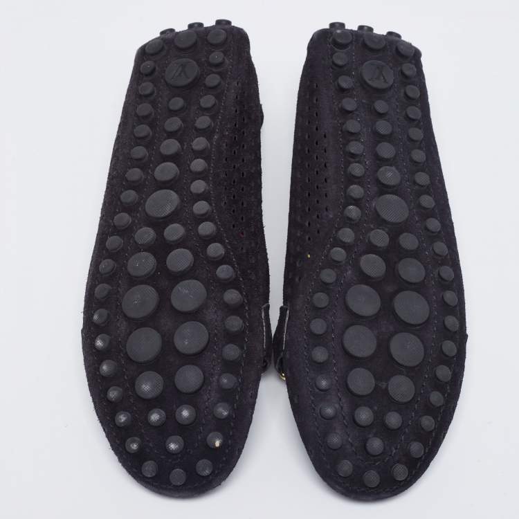 Pre Owned Louis Vuitton Black Perforated Suede Oxford Loafers Size 37.5