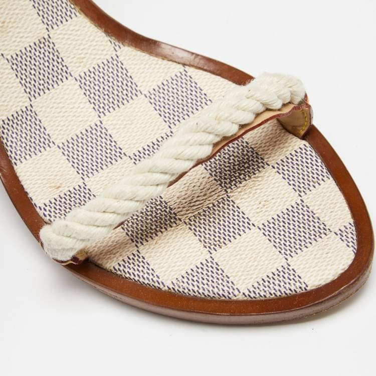 Pre Owned Louis Vuitton White Rope and Leather Cord Sandals Size 38.5