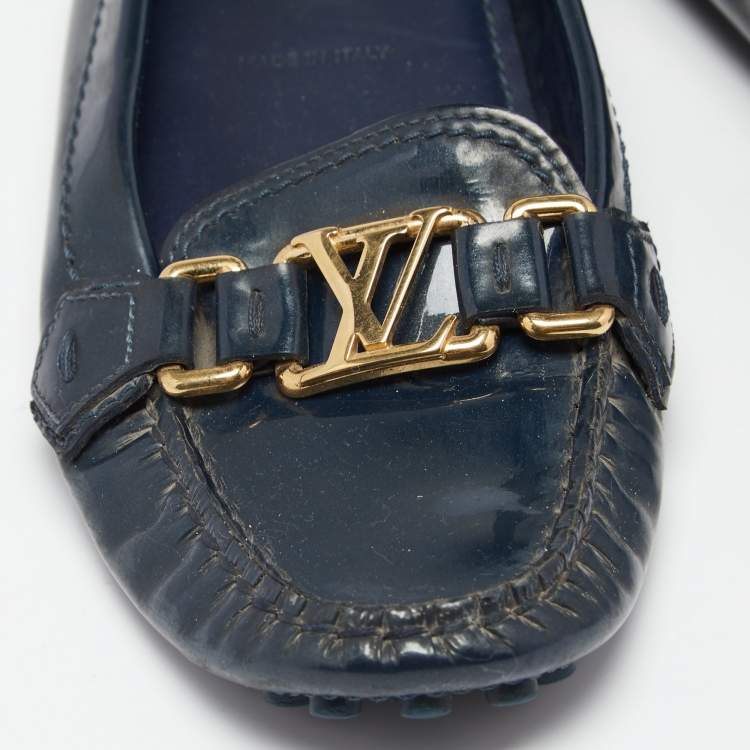Pre Owned Louis Vuitton Midnight Blue Patent Leather Oxford Loafers Size 36.5