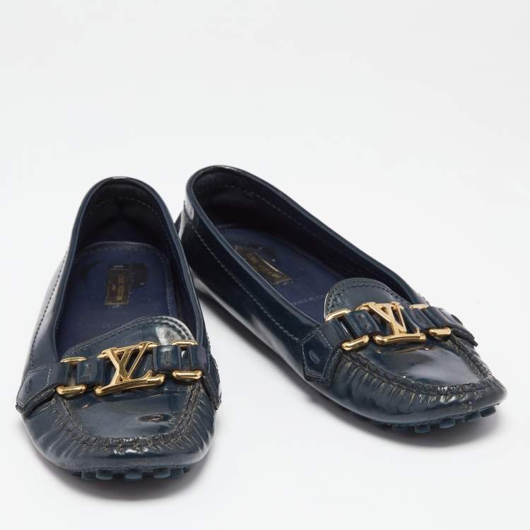 Pre Owned Louis Vuitton Midnight Blue Patent Leather Oxford Loafers Size 36.5