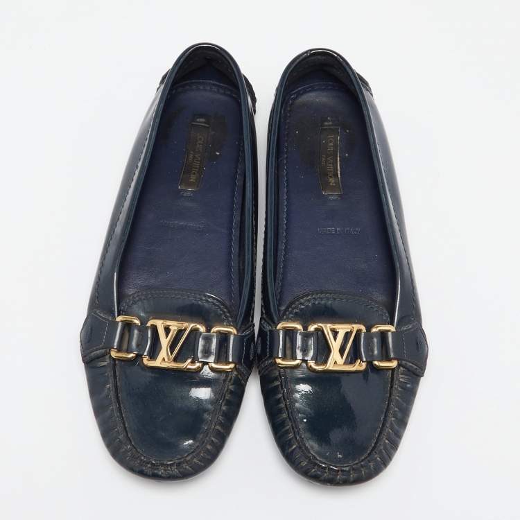 Pre Owned Louis Vuitton Midnight Blue Patent Leather Oxford Loafers Size 36.5