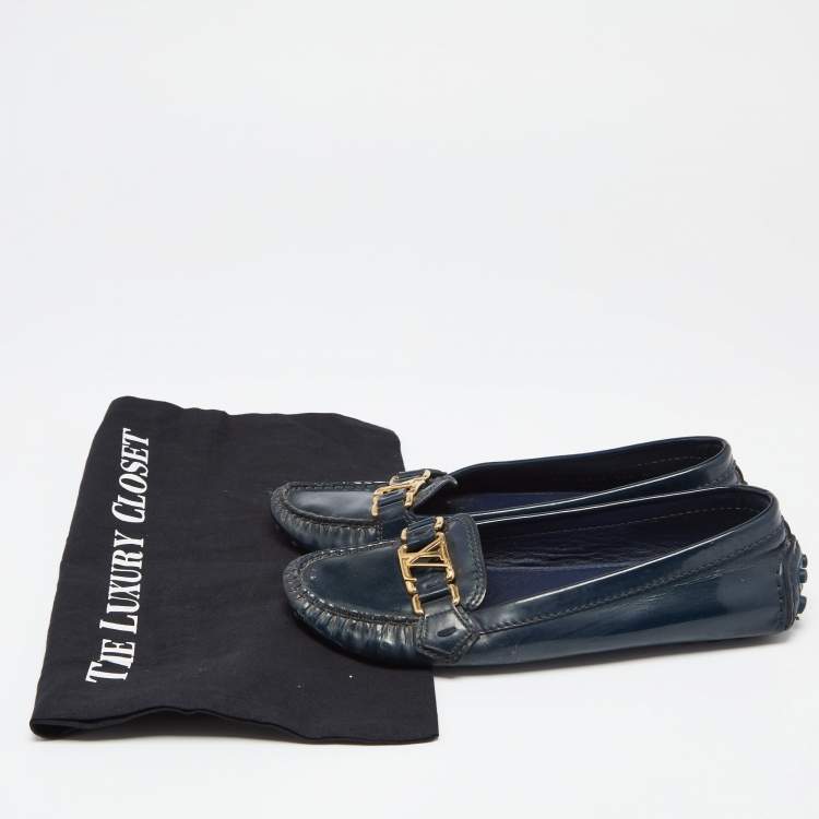 Pre Owned Louis Vuitton Midnight Blue Patent Leather Oxford Loafers Size 36.5