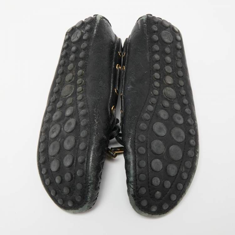Pre Owned Louis Vuitton Black Monogram Empreinte Leather Gloria Loafers Size 37.5
